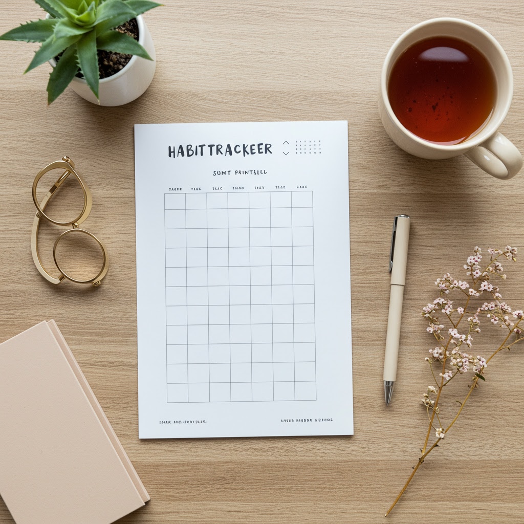 Habit tracker printable on a desk